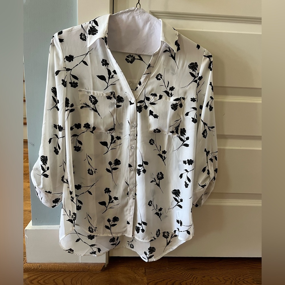 Fortune + Ivy white flowered blouse.